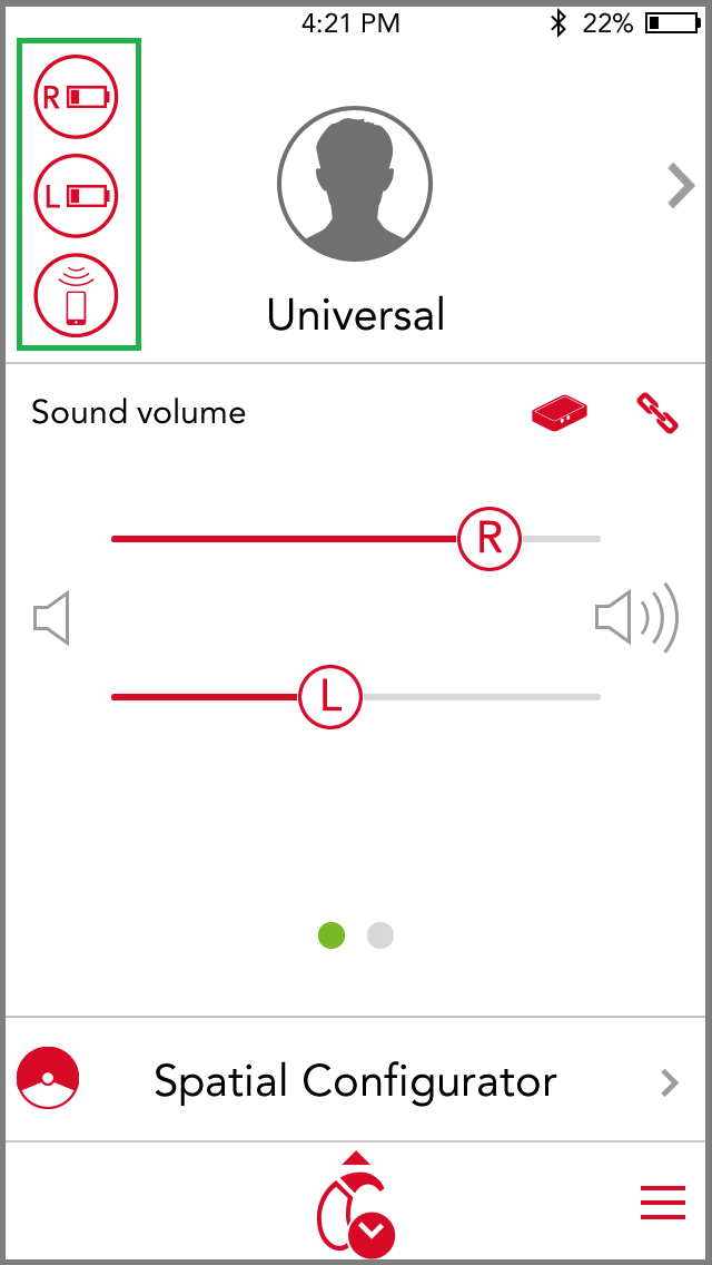 As a new feature, the myControl App 2.0 home screen will now also display hearing aid status notifications.  Notifications include: