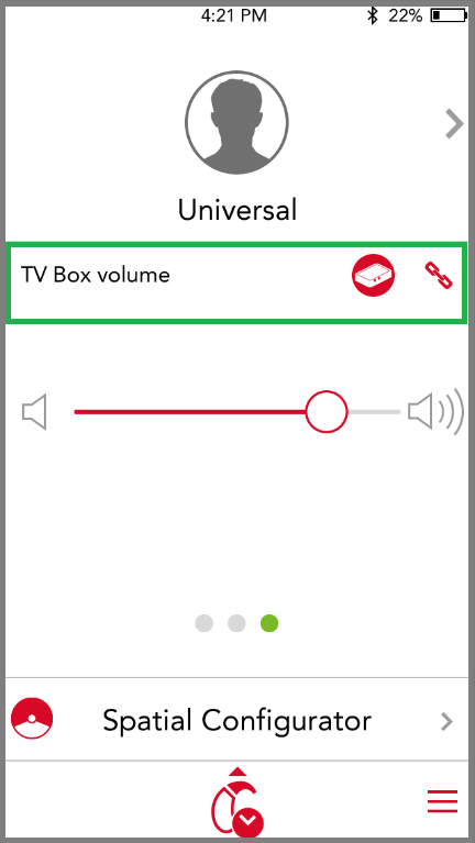 When used together with the StreamLine TV transmitter, the myControl App also serves as the remote control when streaming audio from TV.