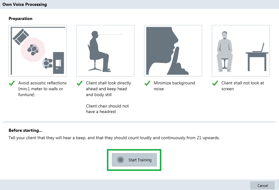 Once the HCP clicks on Prepare Training, Connexx provides helpful guidelines to ensure the best training results. Review these tips before starting the OVP training procedure.