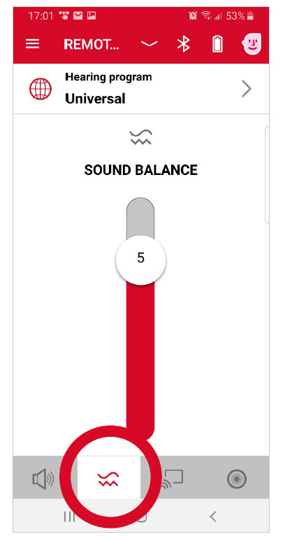 The Sound Balance control specifically increases high frequency gain. The wearer may increase this to help improve speech clarity.