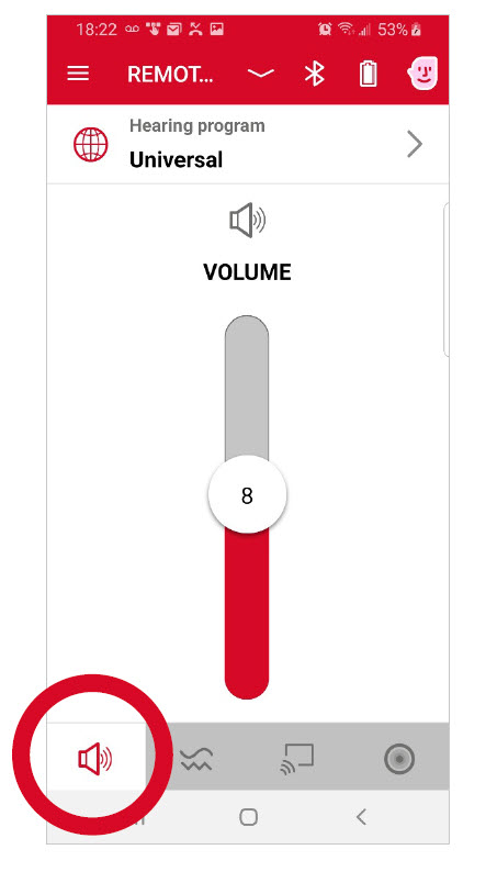 The Volume control will increase gain for the selected program.