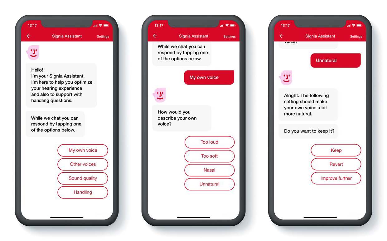 The Signia Assistant is found in two places:
• In the Signia app, for the end user (Fig.2), available for all supported Signia Xperience devices with Bluetooth.
• In the fitting software Connexx, for Hearing Care Professionals (Fig.3 below).
For more detailed instructions on usage, please see “How to use Signia Assistant” (Wolf, V. 2020)